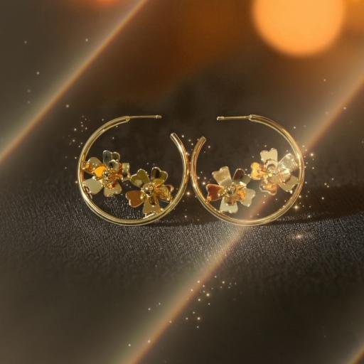 Floral Circle Earrings - Gold